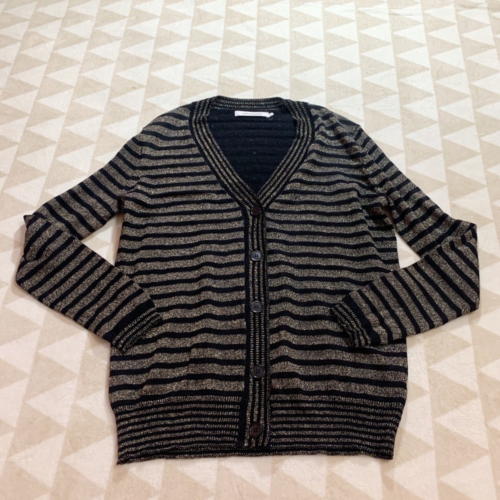Stitches and stripes gold metallic stripe cardigan